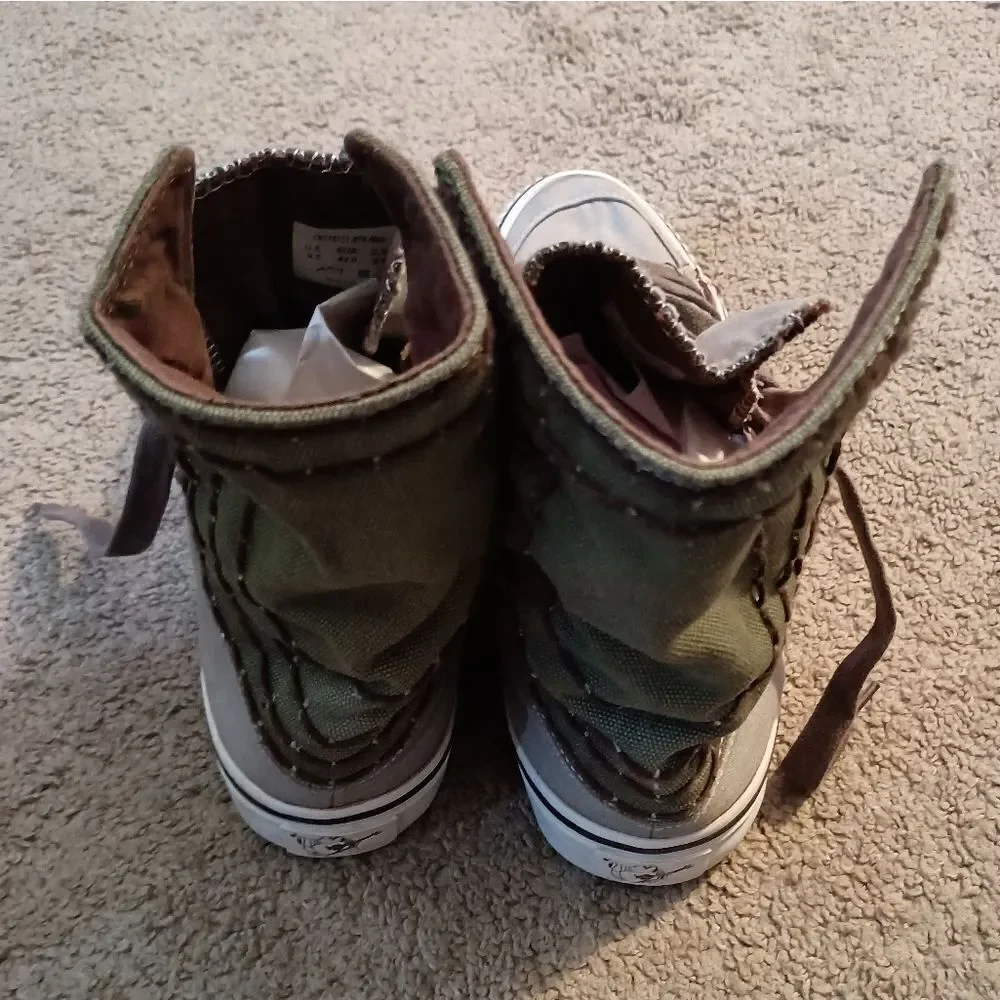 True Religion Canvas Sneakers Fold Over Gray/Army High Tops Mens Sz 9.5 PREOWNED - Picture 4 of 6